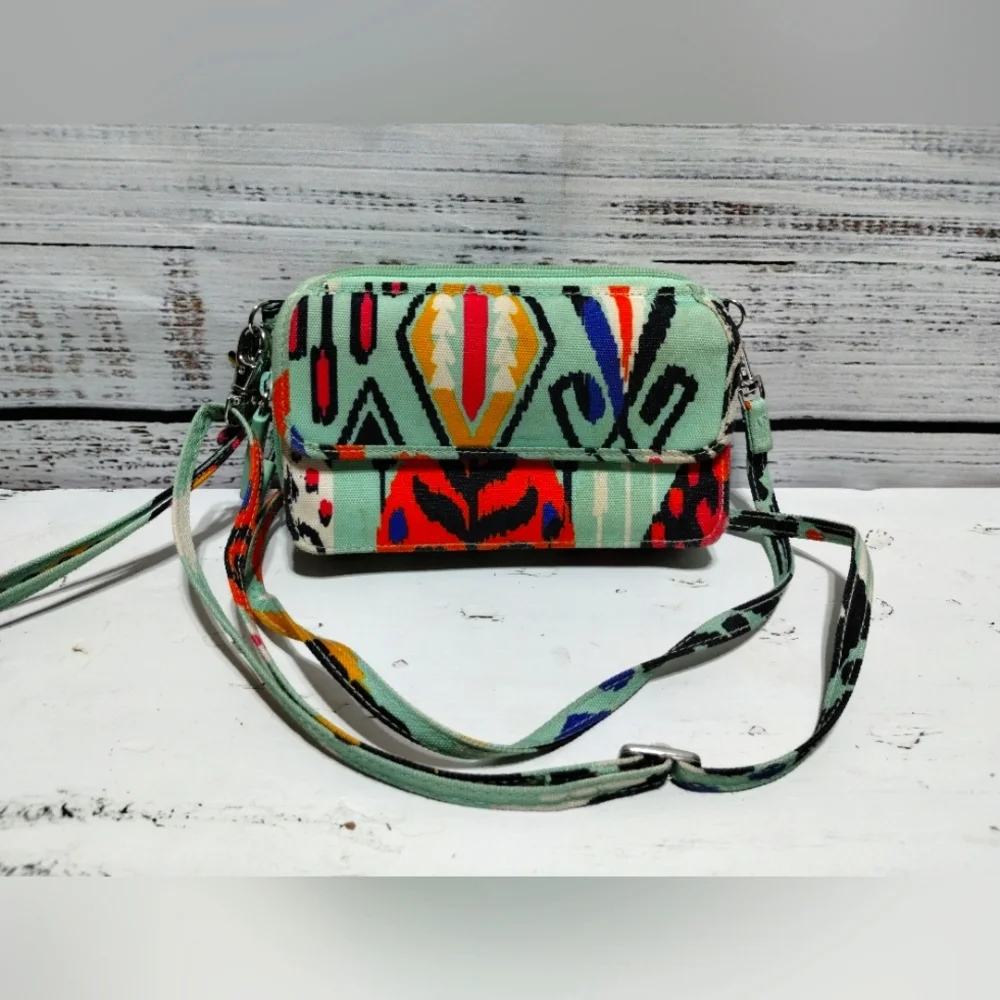 Vera Bradley Colorful Patterned Crossbody Bag - Green, Red, Black - Picture 1 of 7